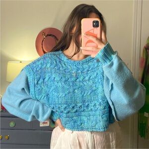 Free People Honey Cable Pullover Sweater in Siren Blue Combo Vest Sweater Light